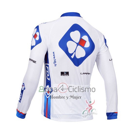 Fdj Ropa Ciclismo Culotte Largo 2013 Mangas Largas Blanco y Azur